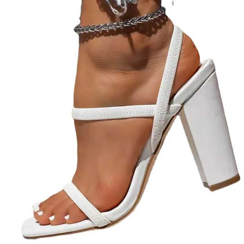 Sandals FHC New Sexy Womens Sandals High Heel Summer Shoes Open Square Laces Ankle Straps Apricot Tree Large Size 43 Black White Blue Slippers J240416