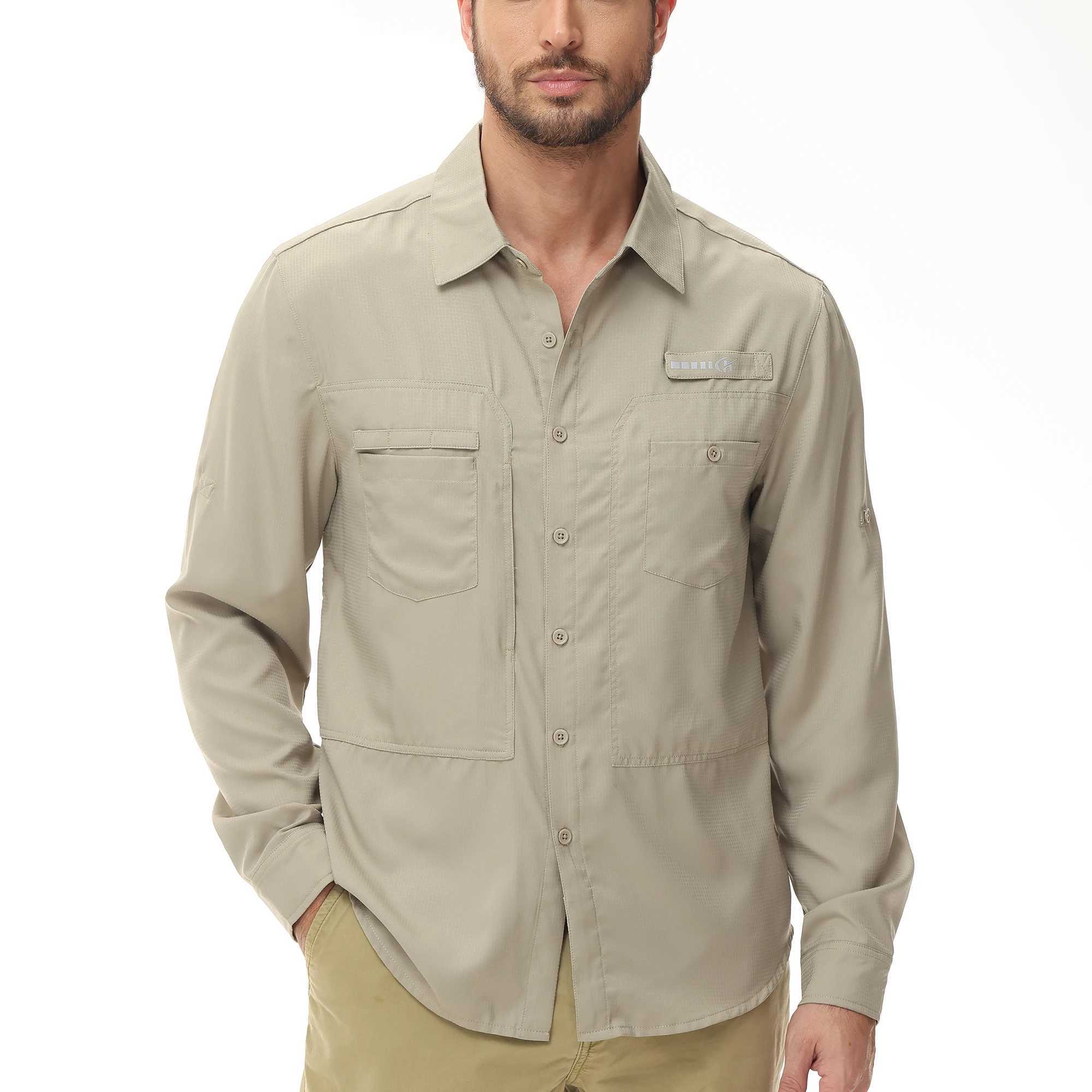 Herren lässige Hemden Herren fischen Fracht -Wanderhemd Langarm UPF 50+ Button Down Tactical Bluse für Arbeit 240416