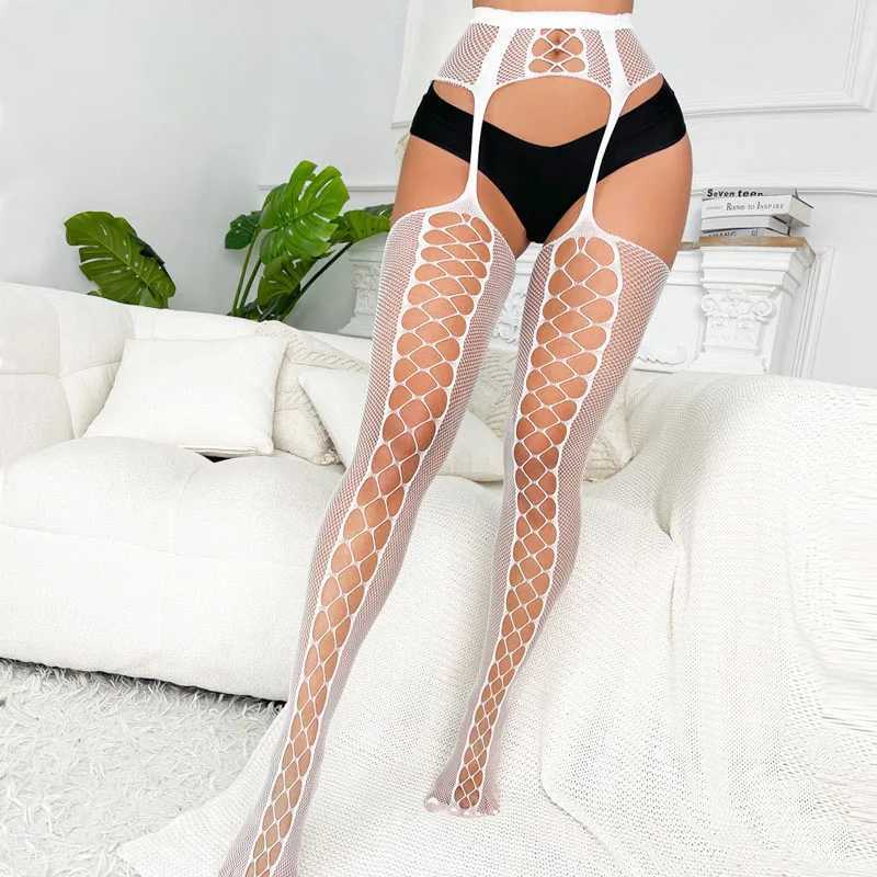 Calzini sexy Donne calde di giarrettiere sexy calze calzature senza pieghe sexy Lingerie Cavalna accessori sessuali a collant set Erotic High Socks 240416