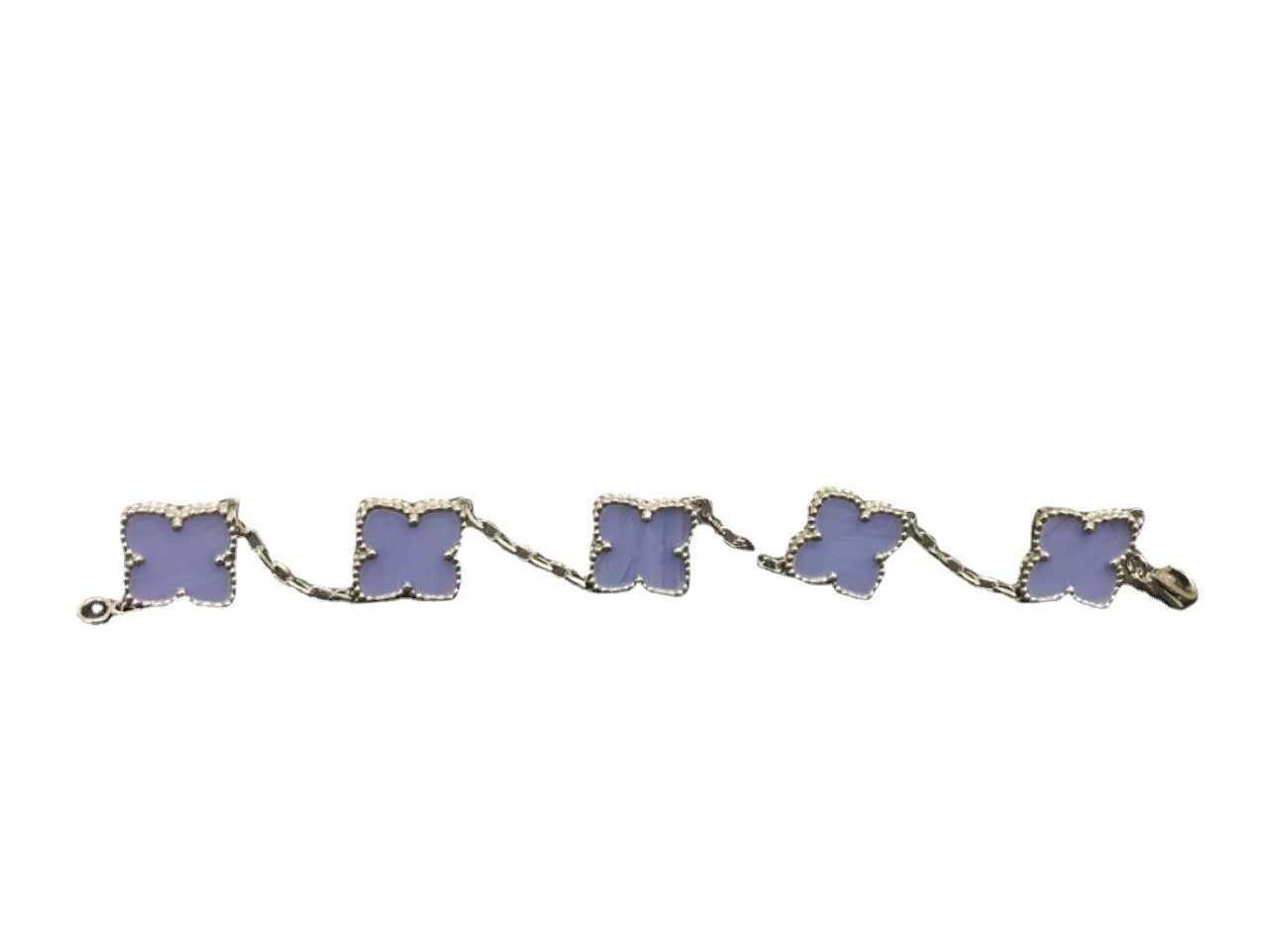 Pulseira de luxo de alta qualidade Fanjia Edition New Clover Five Flower Bracelet Natural Purple Jade Chalcedony Jóias simples para namorada