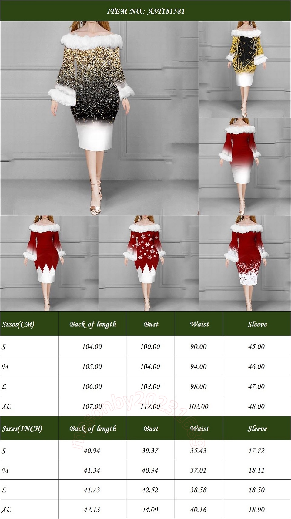 Abito di moda europeo e americano di New Christmas Woman con elegante colletto di pelliccia e BodyCon Design