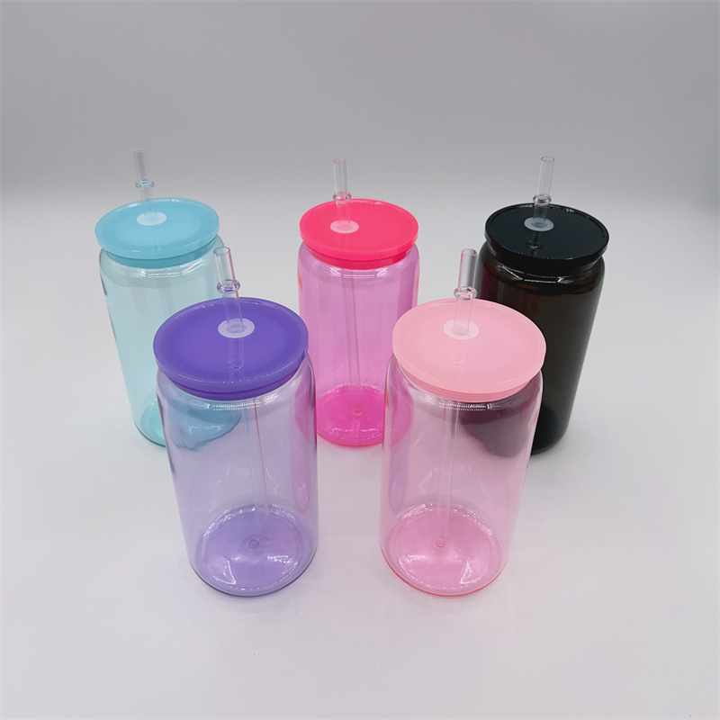 Coules en plastique de couleur claire 16 oz tasses Unbreakabea acrylique tublers réutilisable bpa bpa gobeurs gobeurs à boire des tasses de boisson froide avec des pailles pour les paies pour les wraps dtf UV