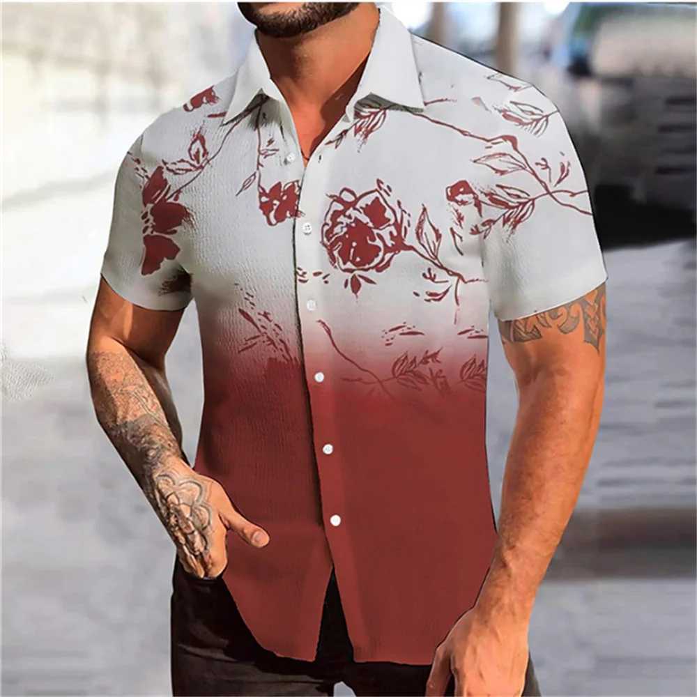 Men's Casual Shirts 2024 New Mens Shirt Hawaiian Printed Short sleeved Top Flip Collar Summer 3D 24416