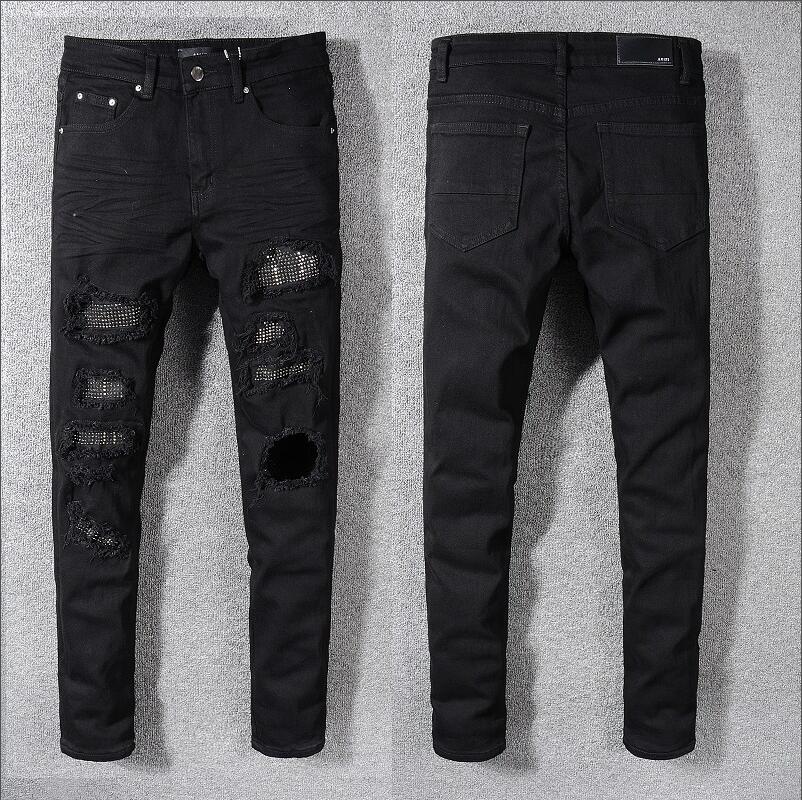 Lila jeans män jeans designer jeans mens mager jeans lyxdesigner denim byxa orolig rippad cyklist svart blå jean smal fit motorcykel#130