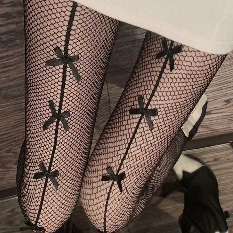 Sexy sokken Japanse lolita zwarte sexy bowknot vissen net sokken poot kous meisjes dames broek panty's vintage nachtclub lengte panty 240416