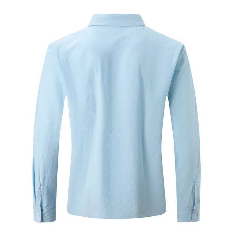 Men's Casual Shirts Mens Linen Long-Sleeved Spring Autumn 100%Cotton Solid Color Turn-down Collar Style Plus 240416