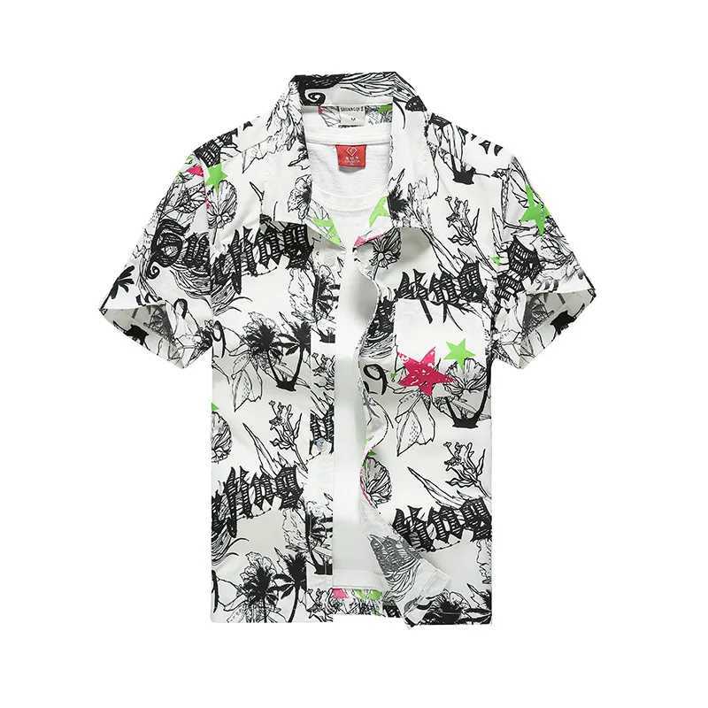 Mäns casual skjortor sommarmens hawaiian krage kort ärm knapp kokosnöt träd tryck strand blommig mode vintage kläder xs-5xl 24416