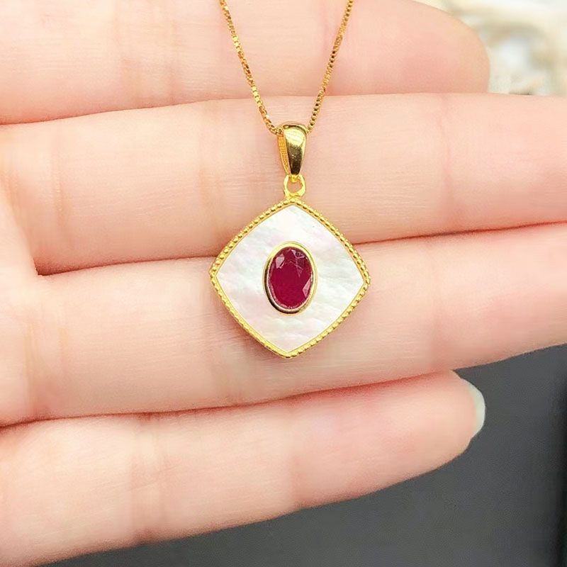 925 Silver Inlaid Natural Ruby Pendant, Luxury léger et collier de bijoux féminin haut de gamme