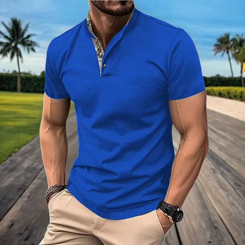 Men's Casual Shirts Summer mens POLO shirt daily casual pattern high-quality fashionable short sleEved standing neck T-shirt 24416