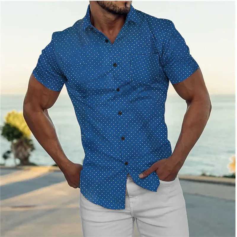 Men's Casual Shirts Mens Shirt Summer Button Short Sleeve Dot Lapel Daily Vacation Front Pocket Clothing Fashion Designer 24416