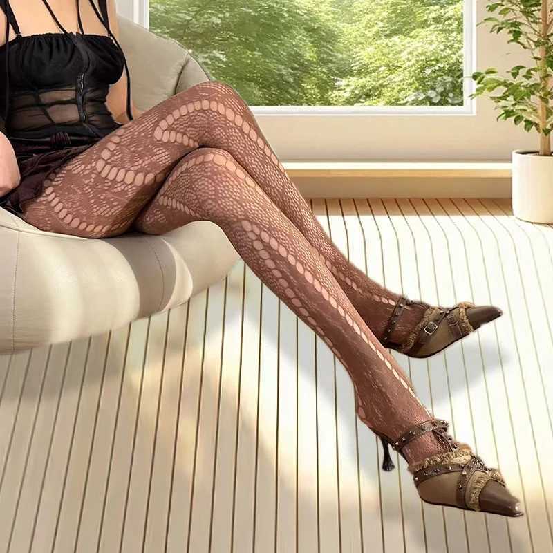 C8VD Sexiga Socks Fishnet Tights Strumpor Sexig Jacquard Floral Leggings Pantyhose Gothic Summer Hollow Mesh Spets Tights For Women Girls Hosiery 240416