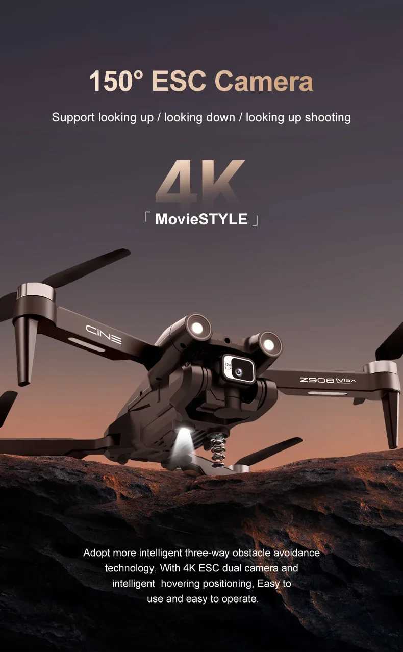 Drones 2024 Z908 Max 4K HD камера Drone Профессиональный дрон Оптический поток локализация препятствий. Аэрофотосъемка Aerial Photography RC Quadcopter 24416