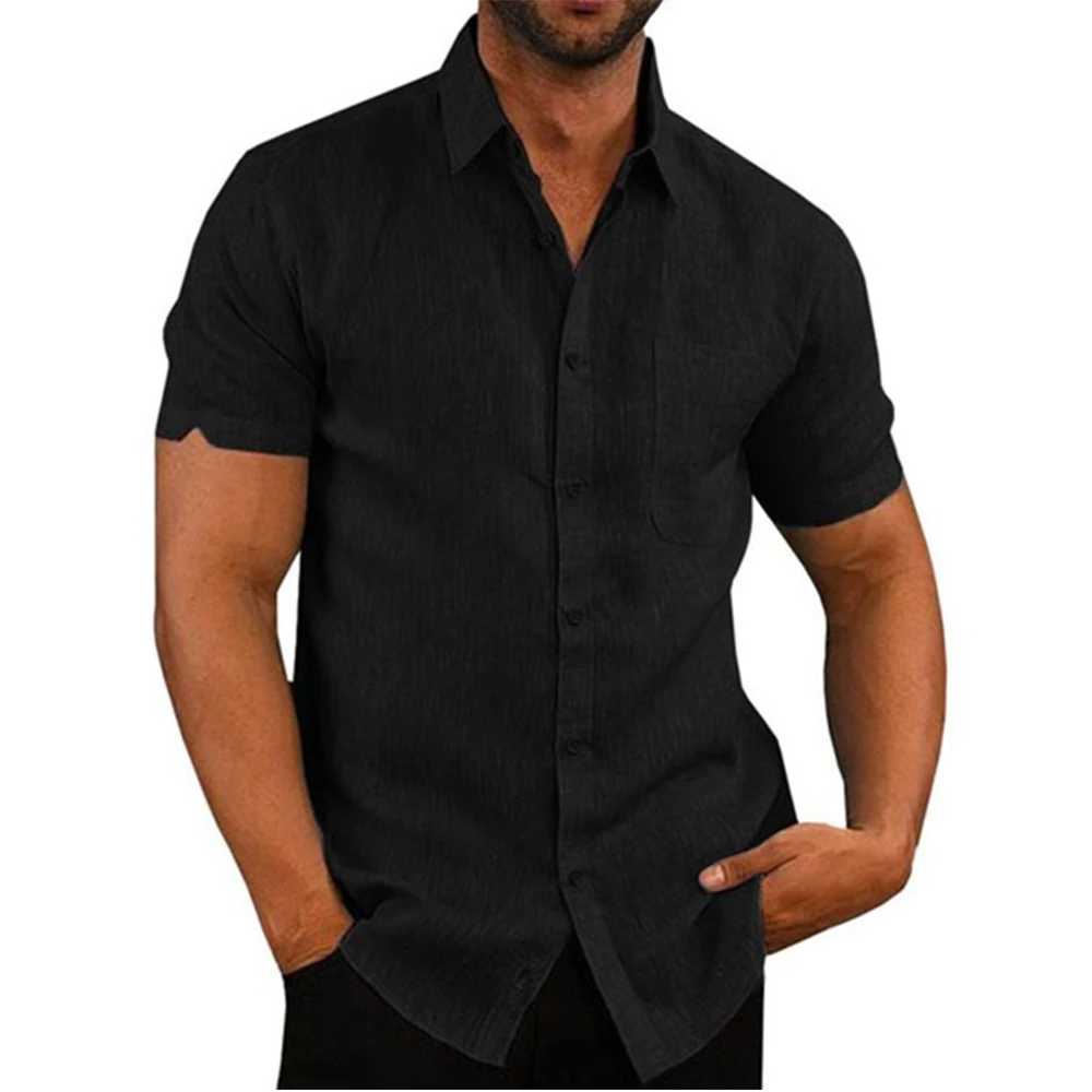Chemises décontractées pour hommes en coton en lin Vente chaude pour hommes à manches à manches courtes à manches de la couleur solide de la plage plus taille plus 240416