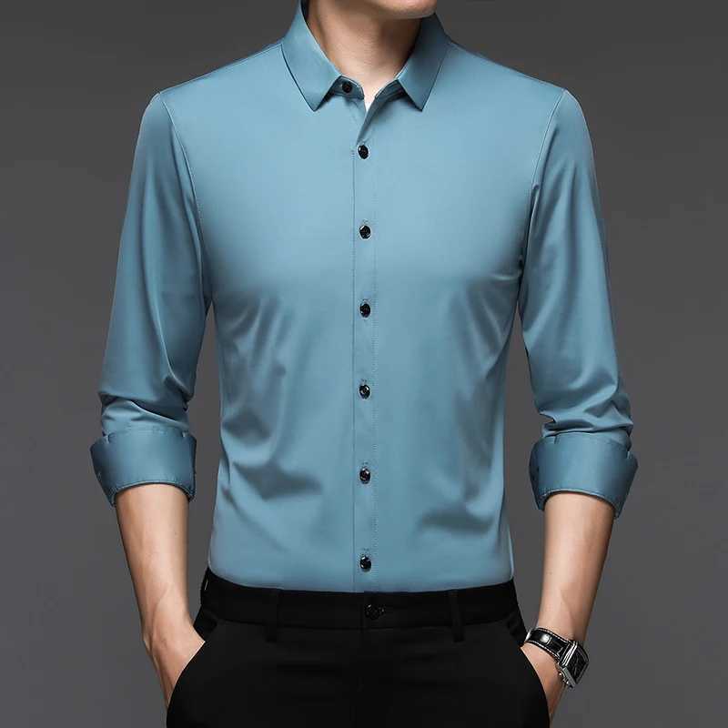 Mäns casual skjortor klassiska mens hög elastiska smarta långärmad skjorta manlig spårlös teknik formell 24416