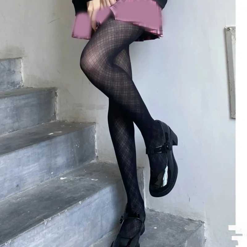 Meias sexy feminino sexy preto -sedia -calcinha harajuku vintage Argyle Diamante xadrez meias estampadas de diamante de diamante meias leggings 37jb 240416