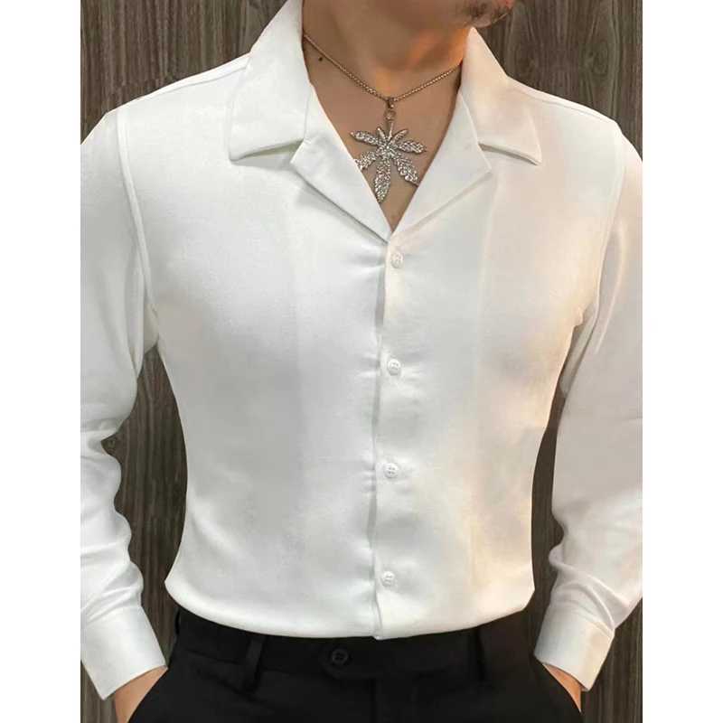 Men's Casual Shirts Spring Cuban Collar Long Sleeve Shirt For Men British Luxury Solid Color Business Formal Dress Camisa Hombre 240416