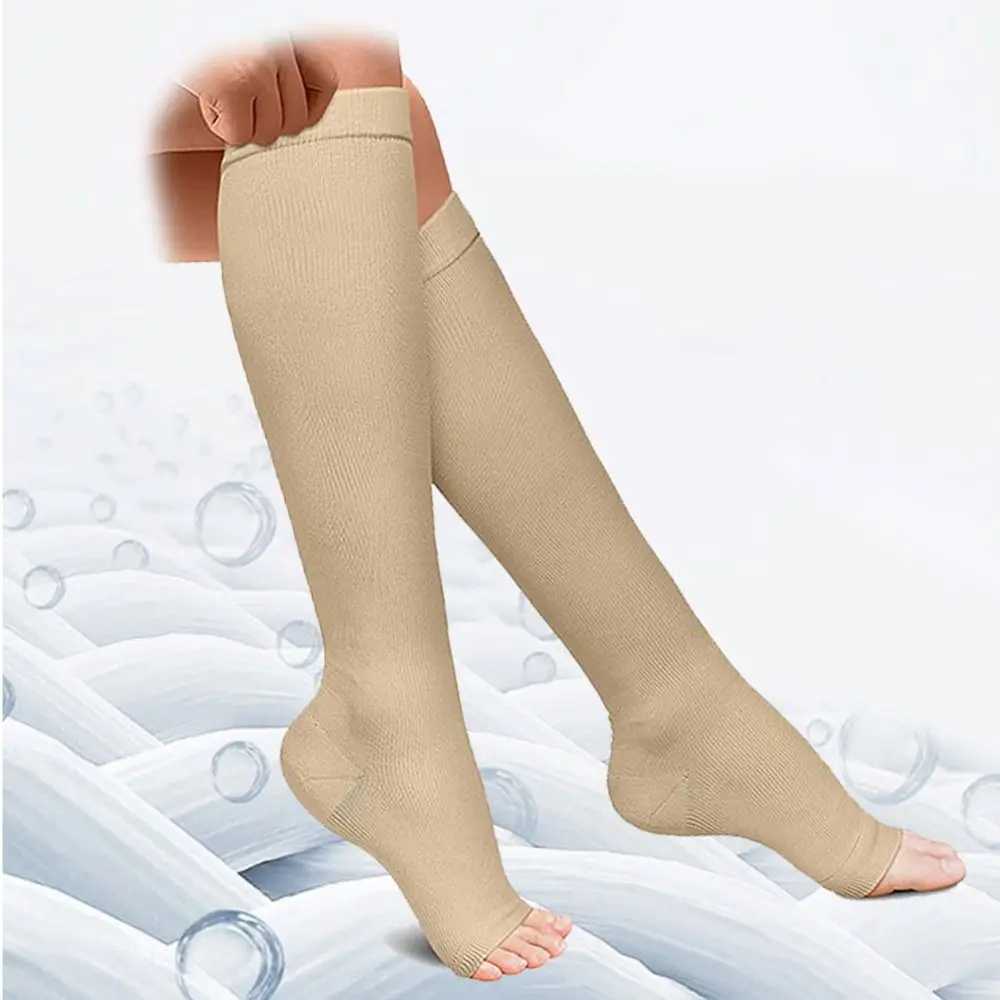 Sexy sokken s/m/l/xl/xxl Compressiesokken flexibele zwarte medische kompres sokken open teen knie knie hoge compressie sox voor vrouwen mannen 240416