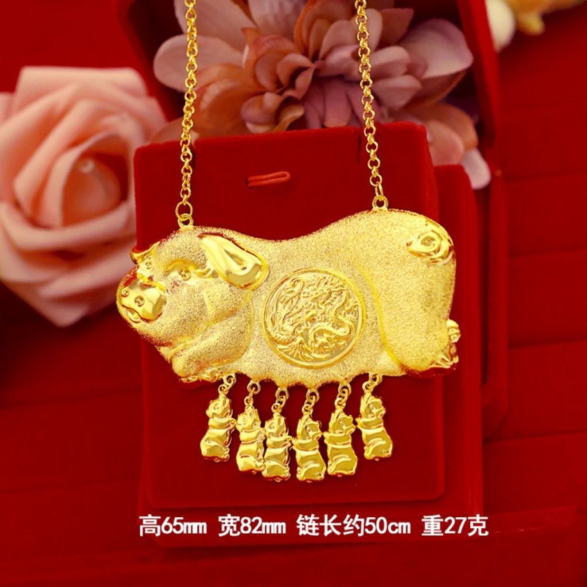 Traditional Wedding Pendant Necklace 18k Yellow Gold Filled Lovely Pig Design Bridal Womens Jewelry High Polished2836