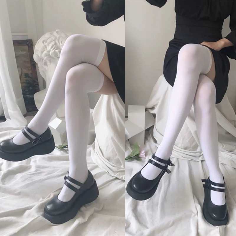 Sexiga strumpor Knee Socks Women High Over Stockings for Ladies Sexy Black White Solid Color Long Socks Lolita Ladies Girls Warm Knee Sock 240416