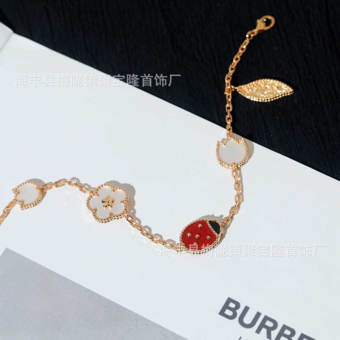 High Quality Luxury Bangle Fanjia Version Seven Star Ladybug Five Flower Bracelet Rose Gold Double sided Red Jade Marrow Lucky Female