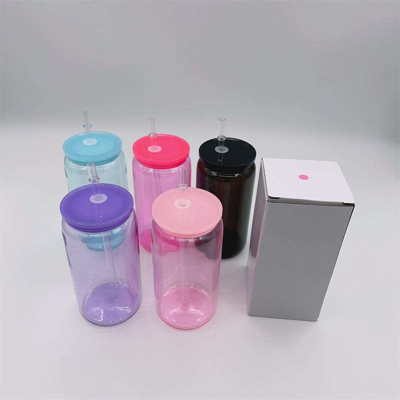 Coules en plastique de couleur 16 oz claire tasses UNBREKABLEA ACRYLIE TUBLABLE réutilisable BPA Free Sippy Cup Juice Jar buvant des boissons de boisson froide avec des pailles pour UV DTF Wraps