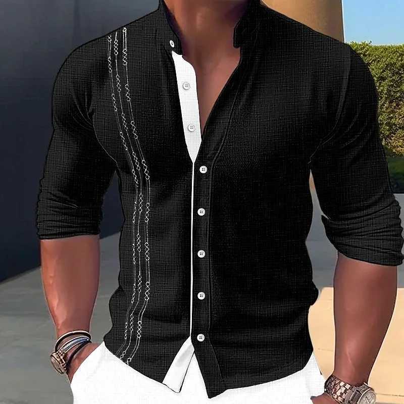 Camisas casuais masculinas 2024 Mens Casual Mens camisa de camisa de colarinho de manga longa Office Business 240416