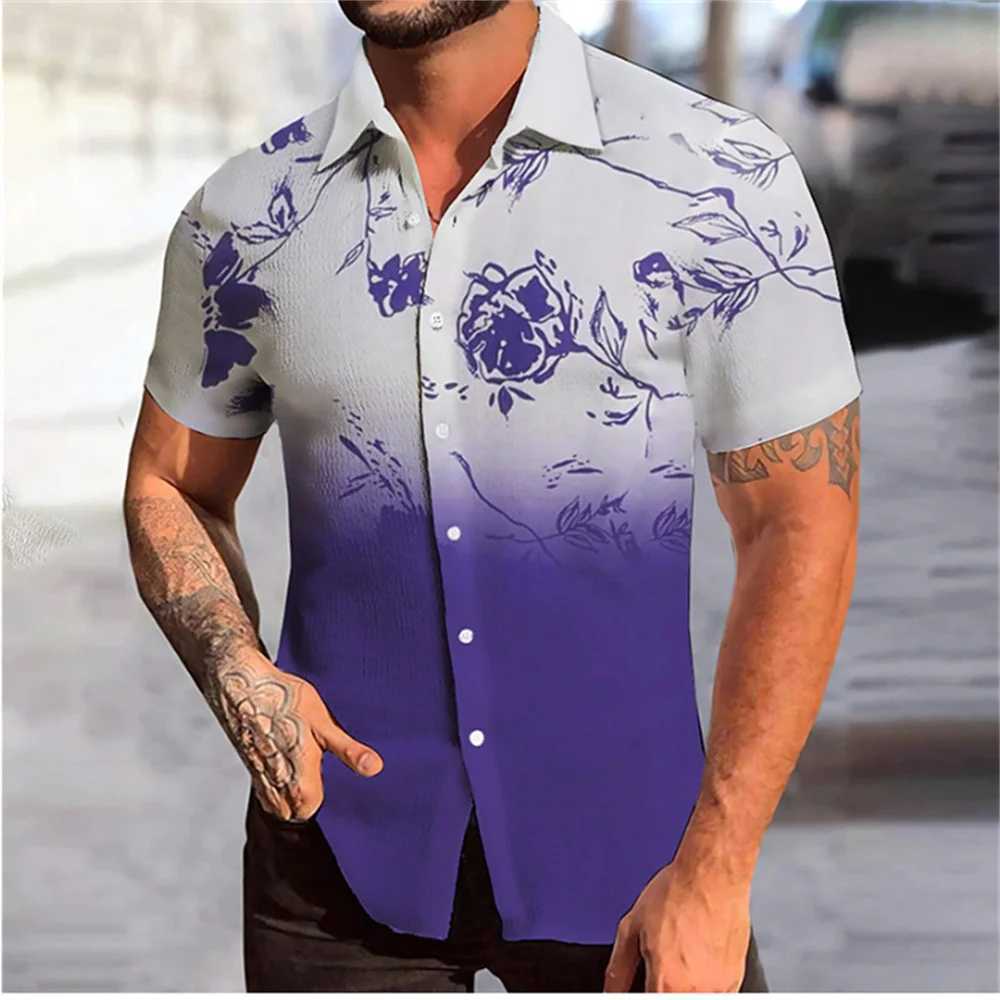 Camisas casuais masculinas 2024 Camisa nova masculina Havaiana de mangas curtas de manga curta Cole