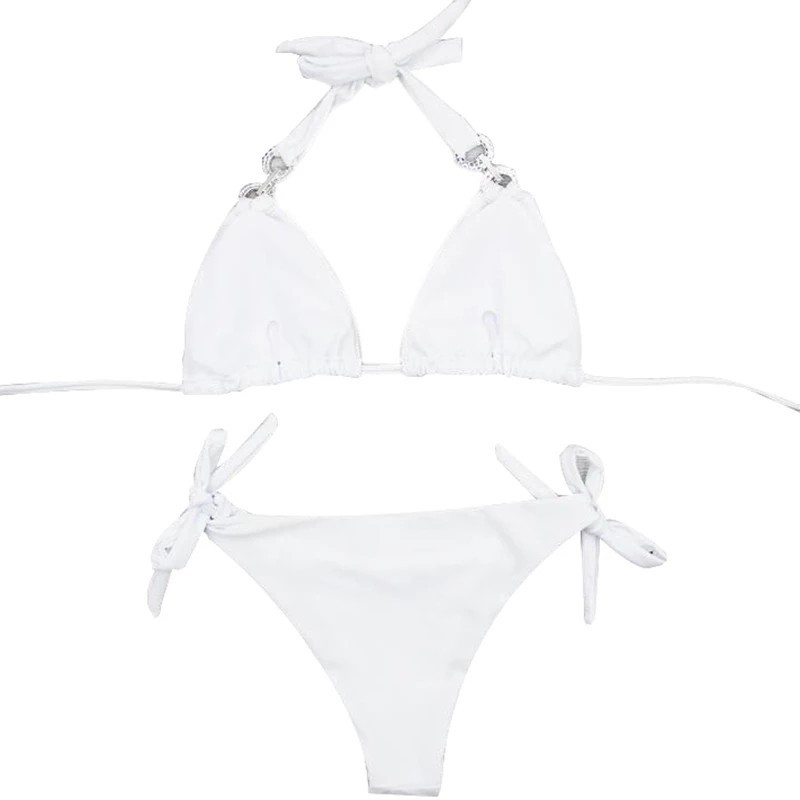 Bikini kristal diamant zwempak stevige kleur verband zwempak met diamant split zwempak high-end sexy dames badmode cadeau