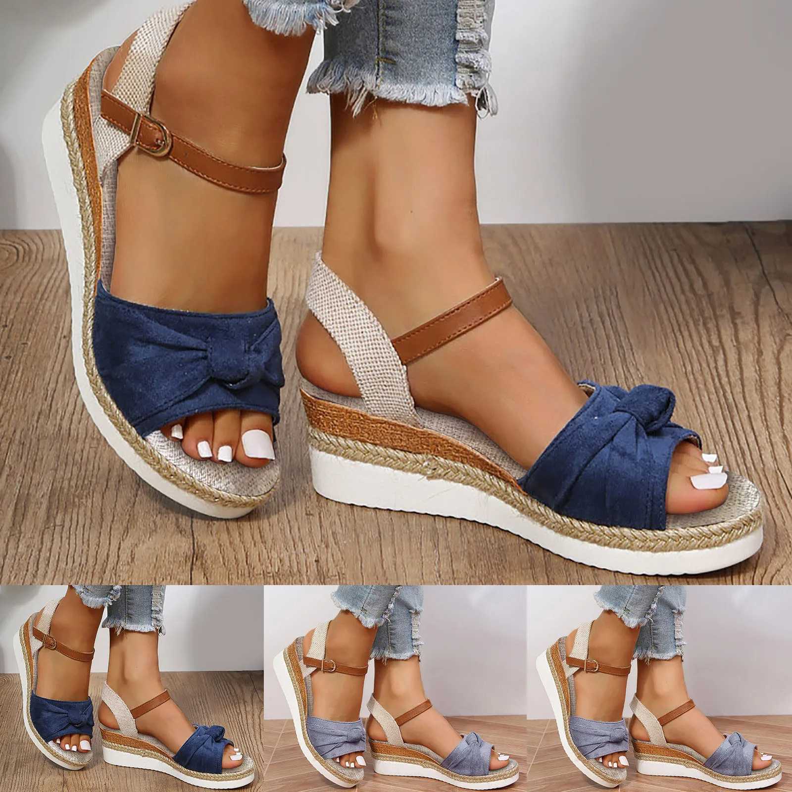 Sandals Espadrilles Wedge Sandals Summer Peep Toe Anti slip Gladiator Shoes Womens Fashion Bow Platform Sandals J240416