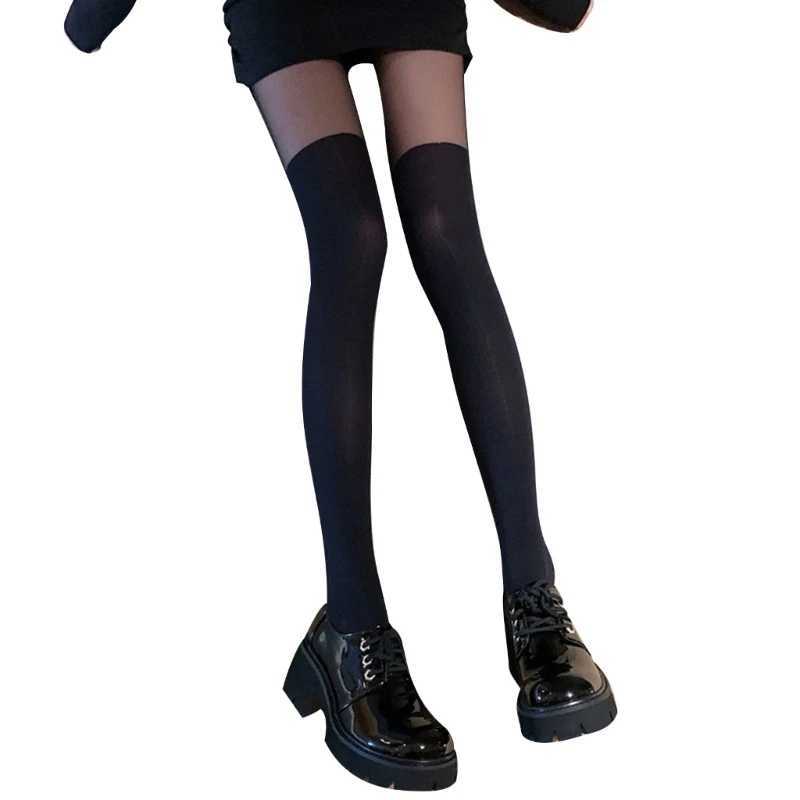 Chaussettes sexy femmes sexy noirs élégants teintés de faux collants slims saliers