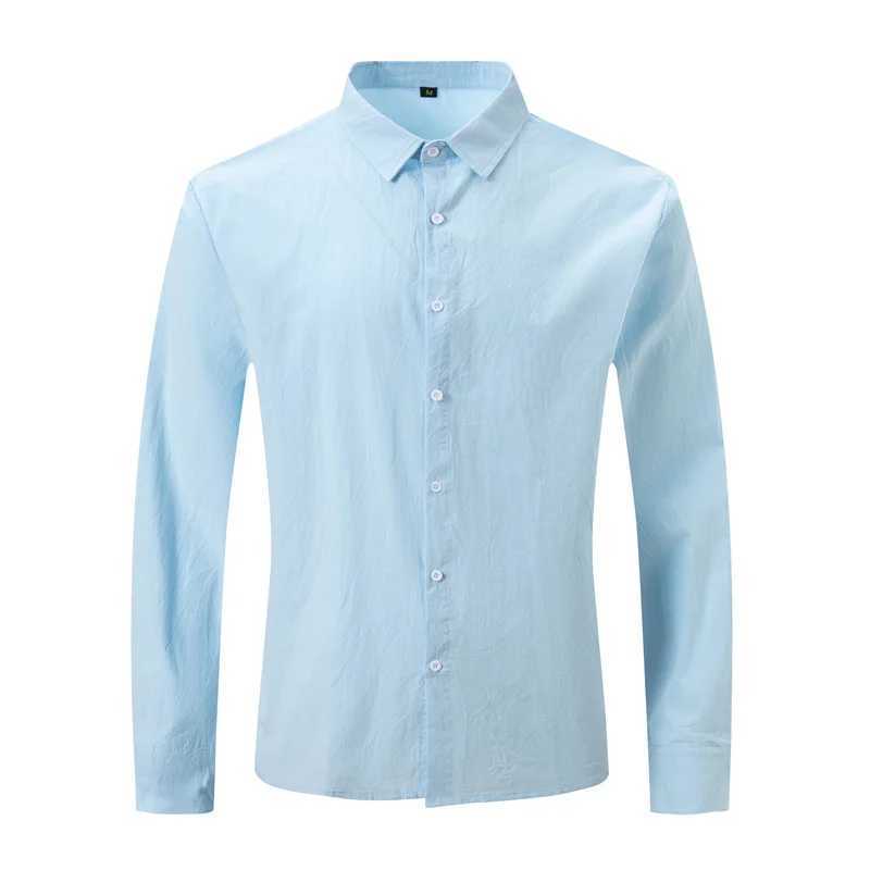 Men's Casual Shirts Mens Linen Long-Sleeved Spring Autumn 100%Cotton Solid Color Turn-down Collar Style Plus 240416