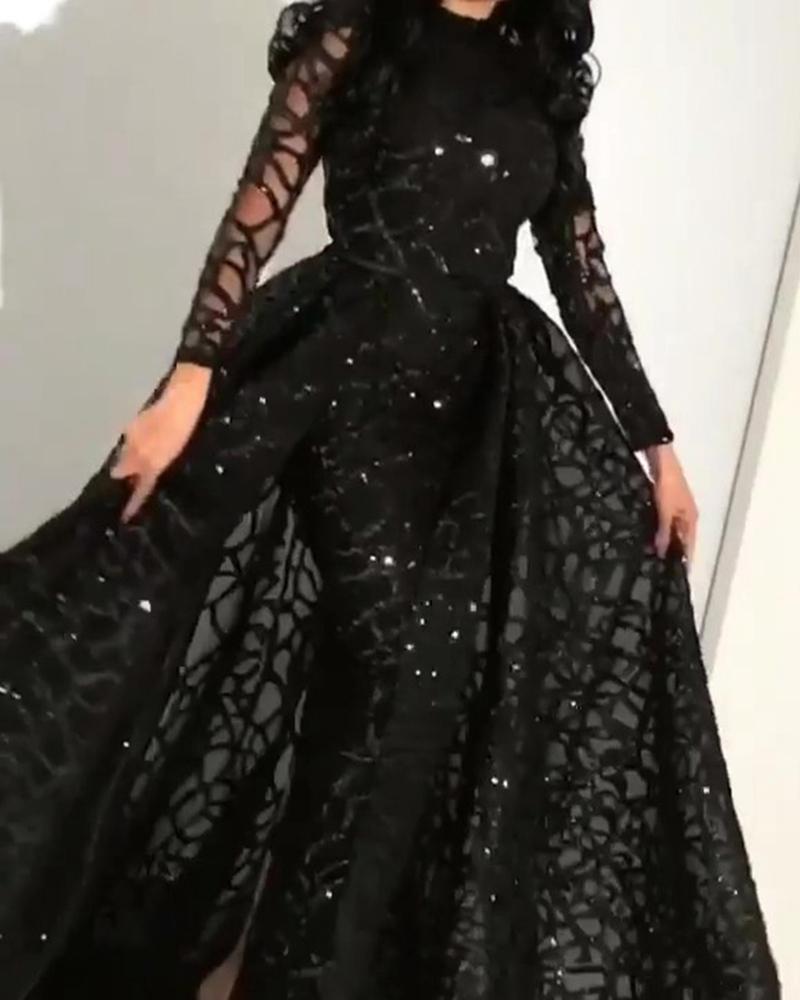 Grace Black A-Line evening dresses formal prom party gowns dresses for special occasions long sleeves evening gown E416021