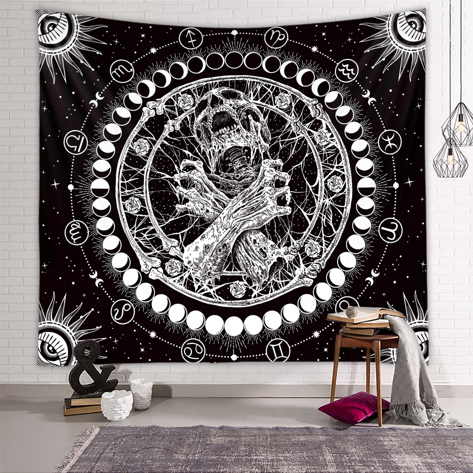 The angry skull tapestry hanging cloth tapestries background cloth ins style hanging cloth decorative cloth bohemian home decor