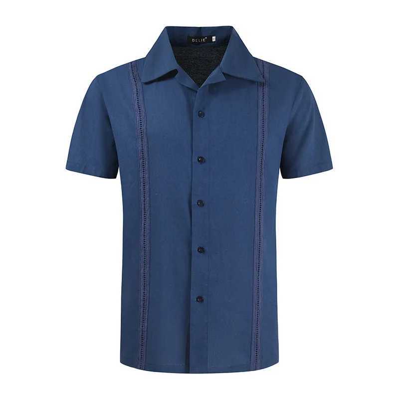 Men's Casual Shirts Mens Short Sleeve Linen Shirt Cuban Beach Tops Pocket Guayabera Men Hippie Button Down Male Chemise Homme 240416