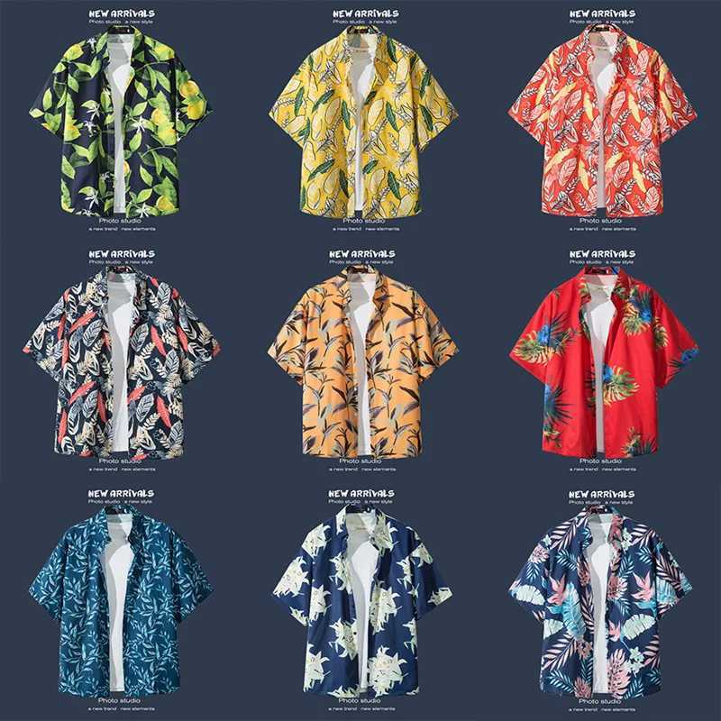 Herren lässige Hemden Herren Hawaiian Shirt Vintage Print Single Breasted Shirt T-Shirt Revers Lose Casual Fashion Beach ALLES 240416