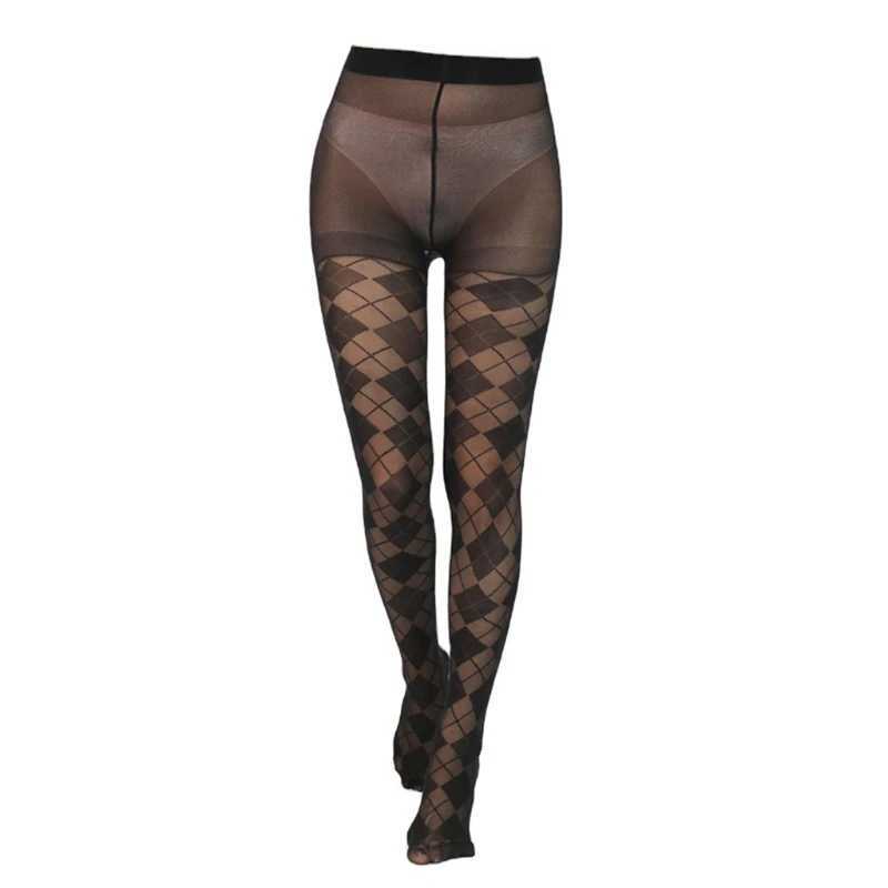 Meias sexy mulheres finas sedosas de meia -calça argyle jacquard calçadas sexy calças meias de cor sólida de cor elástica de perneiras f0t5 240416