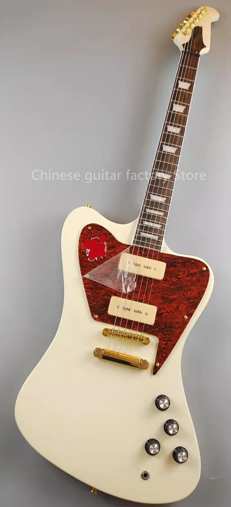 Cables Firebird Electric Guitar Creamy White Gold Accessories P90 Pickups Mahogny Body Spot Sale gratis frakt Fast sändning