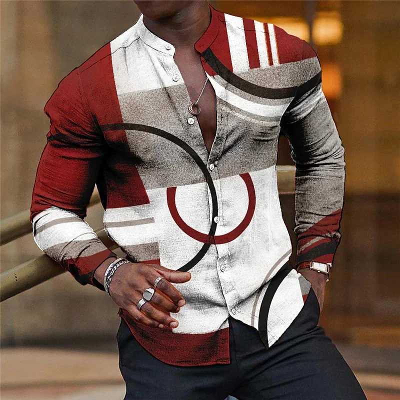 Camisas casuais masculinas 2024 New Mens Creative Music Fashion Luxury HD Collar Gráfico de Lapel de capa longa Designer de camisa Design Nota 240416