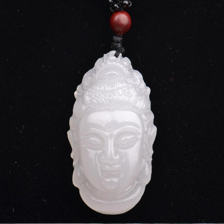 Xinjiang White Jade Buddha Cabezal Auténtico Afganistán Baiyu Guanyin Head Jade Colgante 281Q