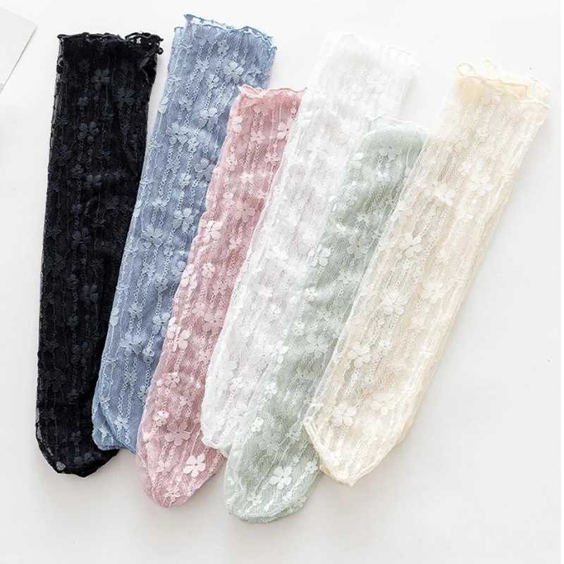 Çoraplar Çorap Kadın Seksi Dantel Çiçek Moda Ultra Şeffaf Yaz Japonya Tarzı İçi Boş Örgü Ekibi Çoraplar Harajuku Retro Long Kawaii Çoraplar