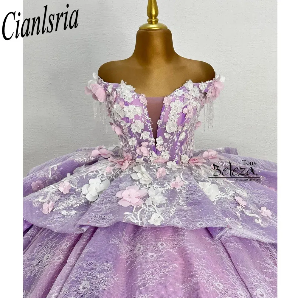 Quince XV Lilac Quinceanera платья vestidos de 15 anos с цветочной аппликацией Том для девочек.