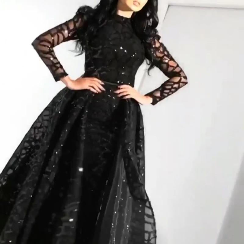 Grace Black A-Line evening dresses formal prom party gowns dresses for special occasions long sleeves evening gown E416021