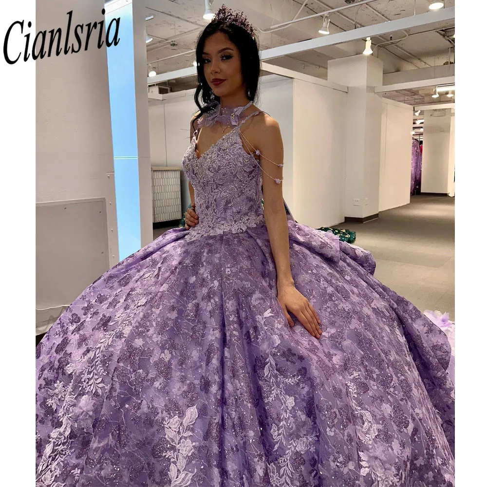 Mexican Vestido de 15 Anos Lilac Charro Quinceanera Elbiseler Dantel Aplikler Korse Tatlı 16 Elbise Abiti Da Cerimonia