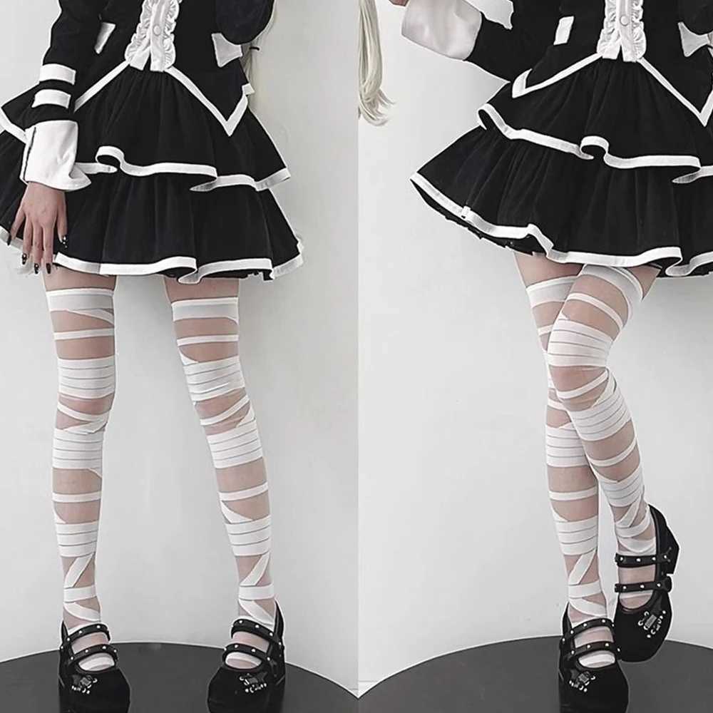 Sexy sokken schattige lolita gotische bodem kousen verbandontwerp panty's meisjes kousen sexy cross -riem zachte fluweel panty's vrouwen punk cosplay 240416