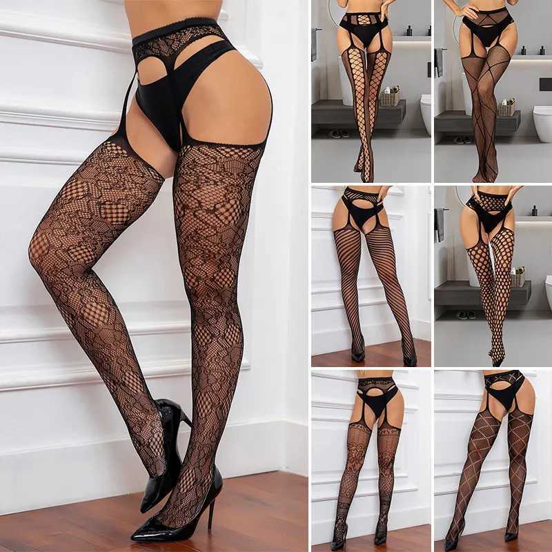 Chaussettes sexy Femmes Pantyhose Chaussettes de temps de poisson Bas avec une courroie de la courroie de la courroie, Black Black Sexy Hosiery érotique Lingerie Pantyhose 240416