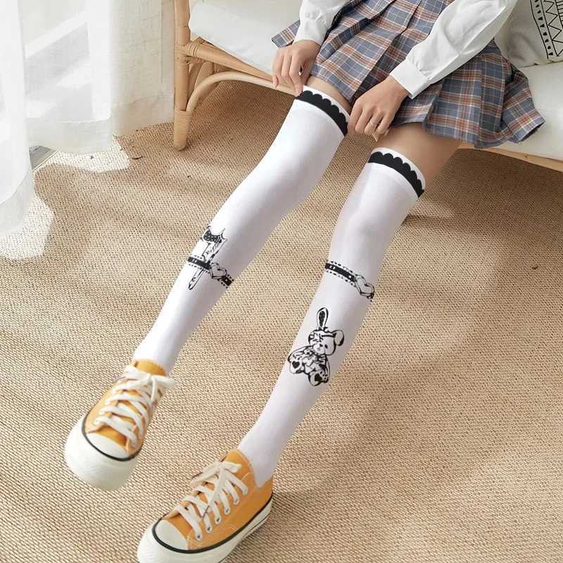 Sexy Socks Japanese Cartoon Knee Stockings For Women Bow Candy Rabbit Pink Girl Long Tube Sexy Cute Sweet Lolita Thigh Stockings Cosplay 240416