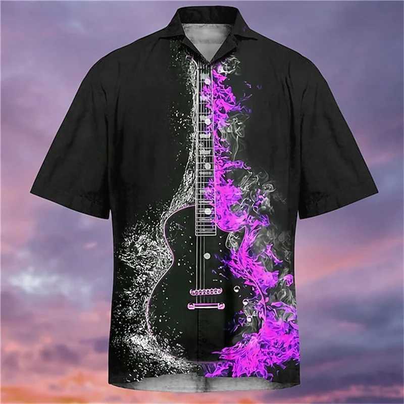 Męskie koszule mody męskie męskie hawajskie koszula muzyczne wzór gitary krótki rękaw duży cuba kołnierz wypoczynek morza letnie wakacje 24416