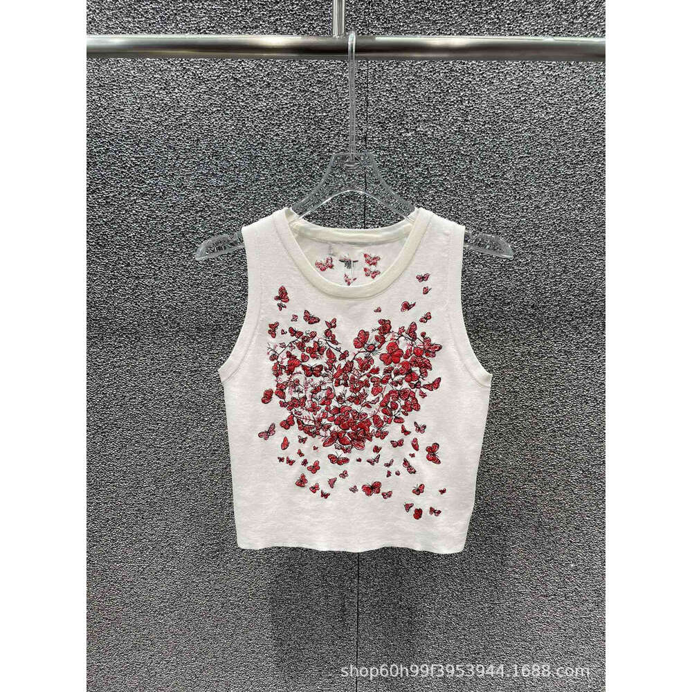 24 Spring/Summer New Heavy Industry Flower Butterfly Embroidered Knitted Short Tank Top