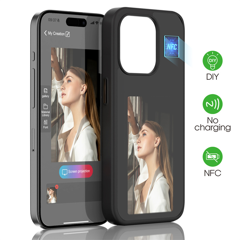 2024 Tiktok Sıcak Cep Telefonu Kılıfı DIY Ekran Projeksiyonu NFC Mürekkep Ekran Kapağı İPhone 15 Pro Max 14 13 Promax Sert PC Plastik Yumuşak TPU PERAKENDE KUTULU