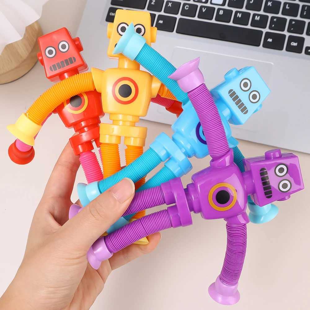 Decompressione giocattolo variabile divertimento cartone animato robot tubo telescopico giocattoli bambini puzzle aspirazione aspirazione giocattolo robot robot fai -da -te sollievo da stress telescopico toysl2404